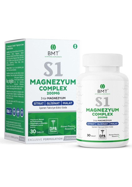 Bmt S1 Magnezyum Complex - Sitrat Malat Glisinat 30 Tablet