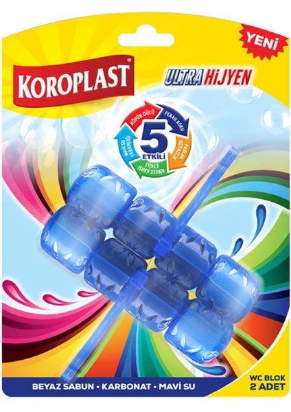 Koroplast 5 Etkili Wc Blok 2'li Katı Tuvalet Bloğu Beyaz Sabun Kokulu