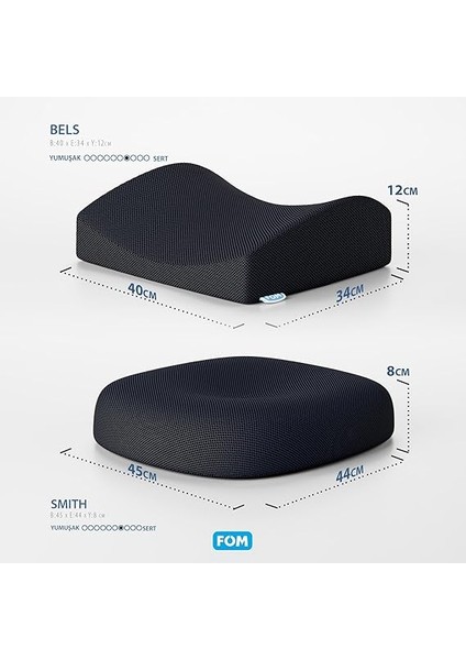 'uykumu Kaliteli Aldım' Full Ortopedik Visco Ofis - Araba - Sandalye Yastık Seti, Bel Destek ve Oturma Simidi Minderi Seti, Ortopedik, Yıkanabilir Kılıf, Visco Sünger, Konfor, Siyah modelleri