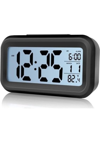Akıllı Dijital Masa Saati Alarmlı Karanlık Sensörlü Fotoselli - Siyah