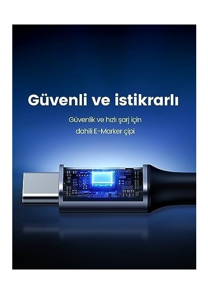 Type-C To Type-C 100 W 5A Örgülü 90 Derece Şarj Kablosu 1 Metre modelleri