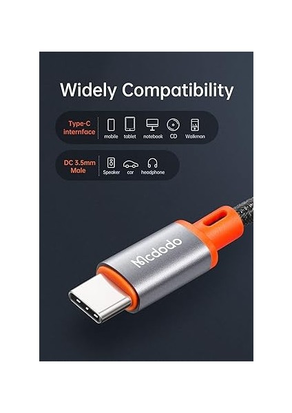 CA-0820 Type-C To 3.5mm Aux Ses Kablosu 1.2m Siyah modelleri