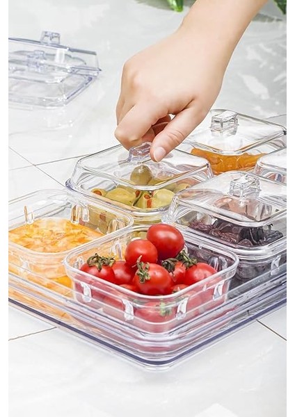 Akrilik Şeffaf 6’lı Kapaklı Kahvaltılık Kahvaltı Seti & Saklama Kabı (Cam DEĞILDIR)-1825 modelleri