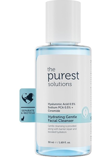 Purest Solutions Kuru ve Karma Ciltler Için Nemlendirici ve Bariyer Onarıcı Hyalüronik Asit Yüz Temizleme Jeli, Seyahat Boy 50 ml