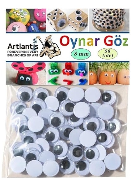 Göz Siyah 8 mm 50 Li 1 Paket Oynayan Göz 8mm Hobi Tasarım Anasınıfı Kreş Etkinlik Elişi fiyatları