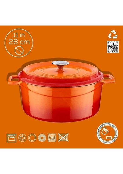 Döküm Yuvarlak Tencere, Trendy, 28 Cm, 6.71 L Hacim, Turuncu fırsatları