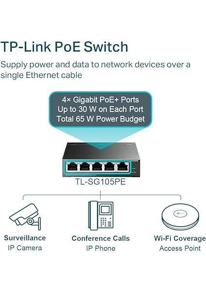 TL-SG105PE, 5-Port Gigabit Easy Smart Switch With 4-Port Poe+ indirimleri