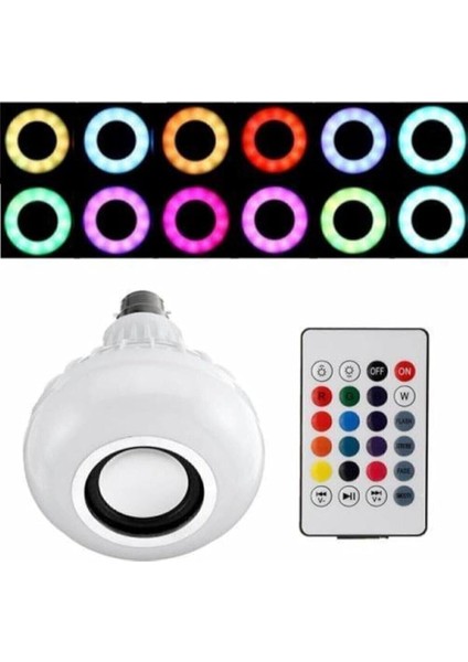 Bluetooth Hoparlör Lambası Rgb Ledli Kumandalı Mp3 Çalar Ampul Renkli 0,2 W A19 Duy Tipi