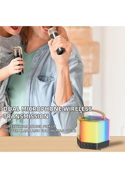 Karaoke Makinesi Mini Kablosuz Mikrofon ve Hoparlör Seti 2 Mikrofonlu Rgb Renkli Işık El Mikrofonu Doğum Günü Partisi Masaüstü Için Ler Açık Hava Taşınabilir Çift Mikrofon Karaoke Sistemi fiyatları