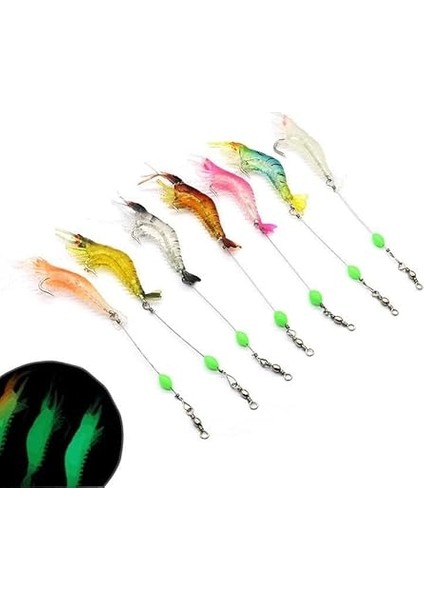 7 Adet Kancalı Fosforlu Sahte Karides Balık Yemi Silikon 8cm 5gr Yapay Olta Yem Seti modelleri