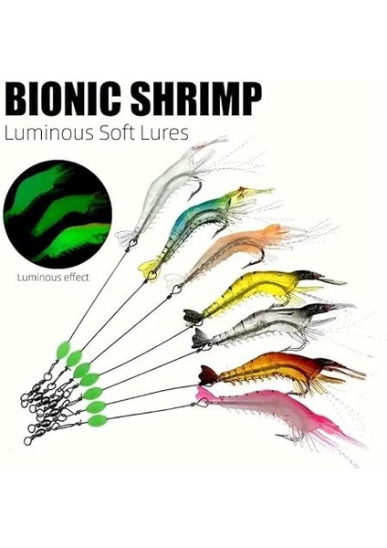 7 Adet Kancalı Fosforlu Sahte Karides Balık Yemi Silikon 8cm 5gr Yapay Olta Yem Seti indirimleri