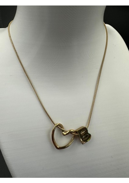 Altın Renk Kalp ve B Harfi Detaylı Çelik Kolye fiyatları