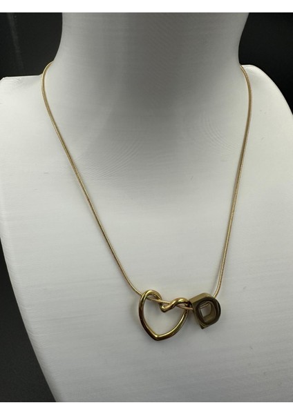 Altın Renk Kalp ve D Harfi Detaylı Çelik Kolye fiyatları