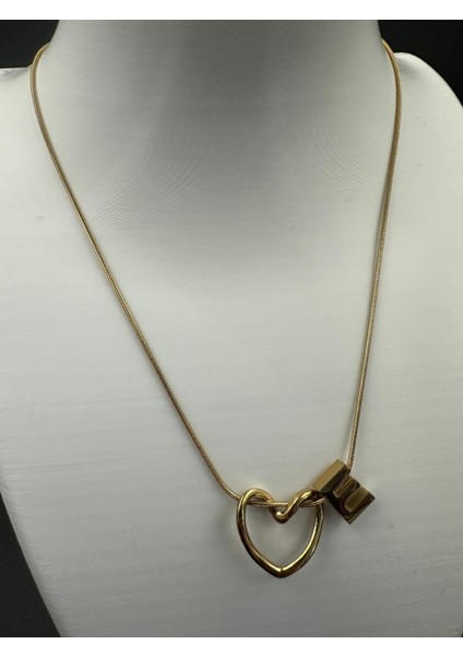 Altın Renk Kalp ve E Harfi Detaylı Çelik Kolye fiyatları
