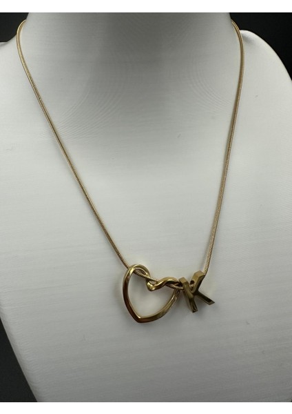 Altın Renk Kalp ve K Harfi Detaylı Çelik Kolye fiyatları