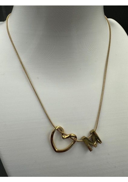 Altın Renk Kalp ve M Harfi Detaylı Çelik Kolye fiyatları