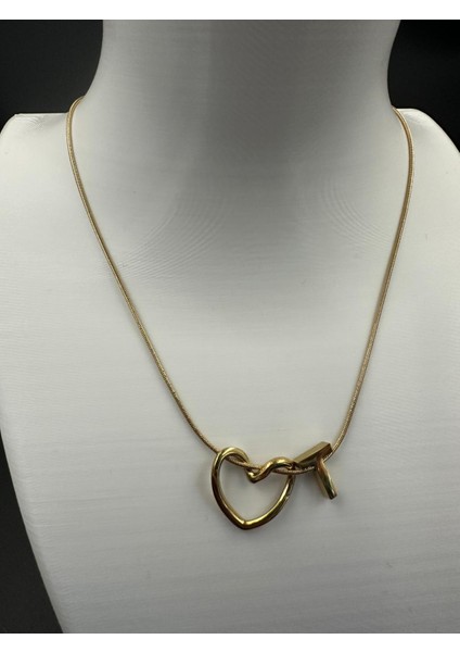 Altın Renk Kalp ve T Harfi Detaylı Çelik Kolye fiyatları