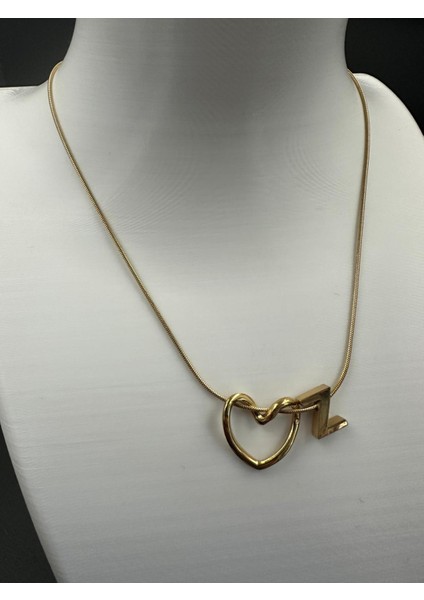 Altın Renk Kalp ve Z Harfi Detaylı Çelik Kolye fiyatları