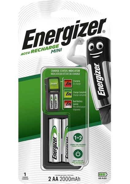 Mini Şarj Cihazı + 2000 mAh AA 2'li Şarj Edilebilir Pil