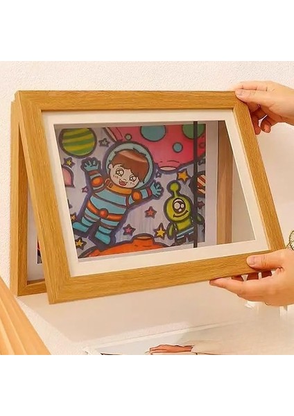 Çocuk Resim Sanat Çerçevesi – Mıknatıslı Kapaklı, Duvara Asılabilir, Etkinlik Sergileme Çerçevesi, Çocuk Çizimleri Için Katlanabilir Çerçeve, A4 (Ahşap)