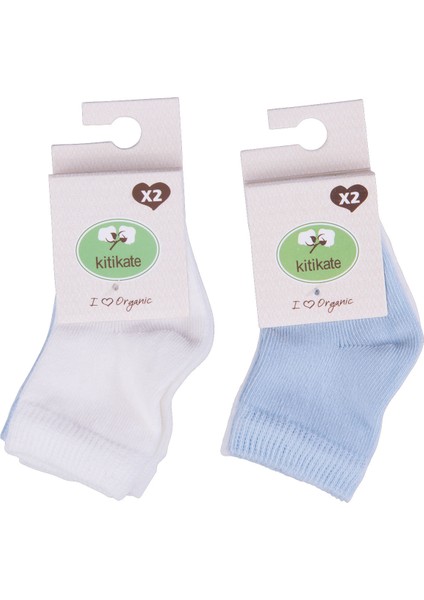 Organik Basic 2'li Çorap Beyaz-Mavi
