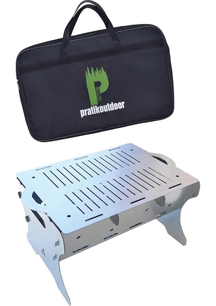 Katlanır Paslanmaz Mangal ve Ateş Çukuru 30 cm x 25 cm Çantalı