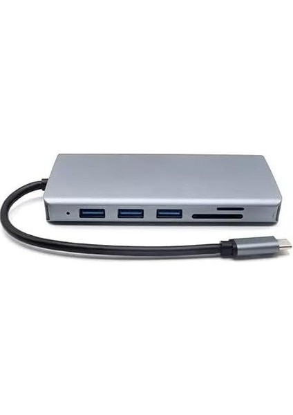Fc-31 Macbook Uyumlu Type-C™ Usb-C To 4* USB 3.0 4K 1080P Hd HDMI VGA 1000 Mbps RJ45 Pd Aux Ses Sd Tf Kart 11IN1 Çevirici Hub Adaptör