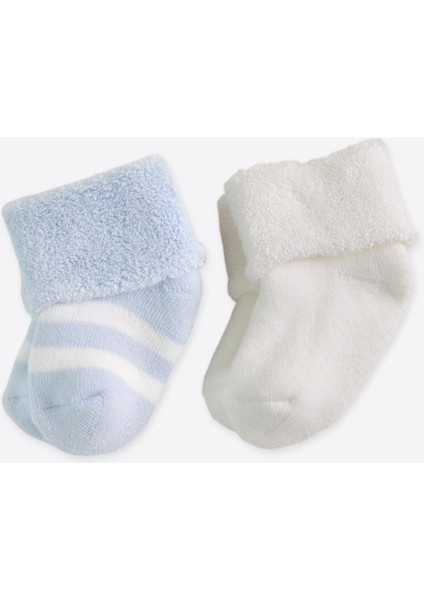 Organik Basic 2'li Havlu Çorap Çizgili Ekru Düz Mavi Kalın Çizgili fiyatları