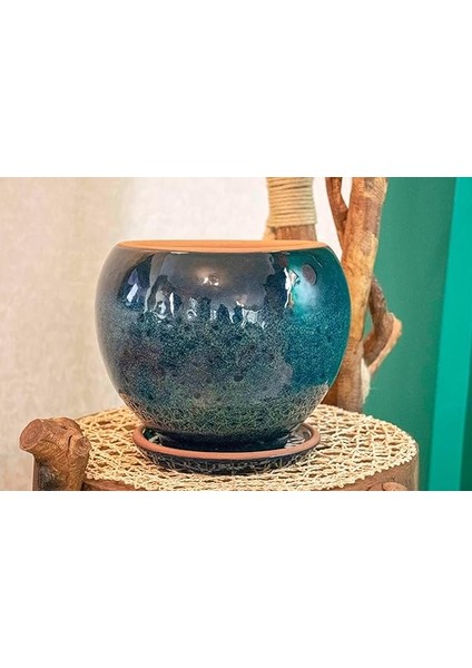 Tasarımı Ev Dekorasyon Okyanus Mavisi Artistik Çift Sırlı Iç ve Dış Mekan Kullanımlı Tabaklı Toprak Terrakota Saksı Saksılık Salon Çiçeklik fiyatları