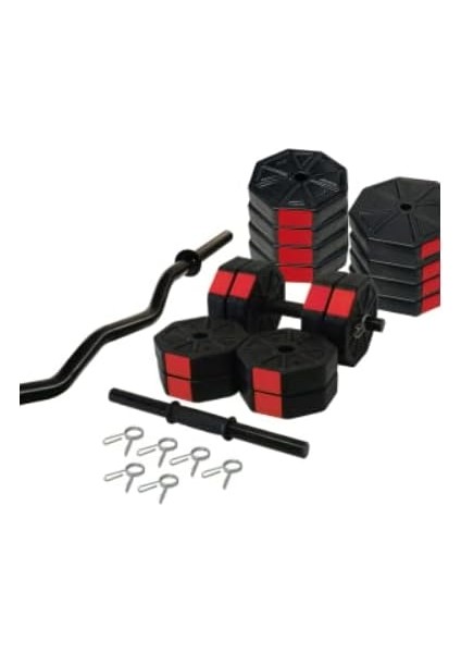 Spor 60 kg Z Barlı Dambıl - Ağırlık - Halter - Vücut Geliştirme Seti Kırmızı Kapaklı