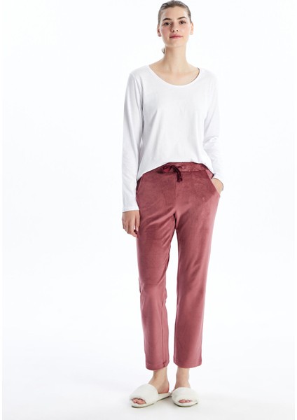 Yeni Sezon Beli Lastikli Düz Kadife Kadın Pijama Alt