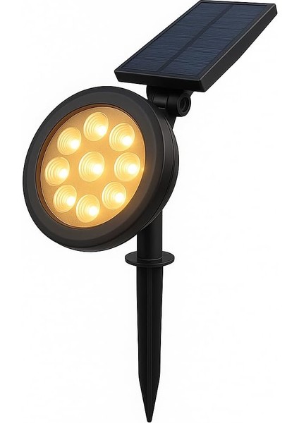 Güneş Enerjili Bahçe Armatürü – 9 LED 3200K Günışığı, IP65 Su Geçirmez Solar Spot Lamba, 200 Lümen, Kazıklı Veya Duvara Montaj, Açılı Aydınlatma modelleri