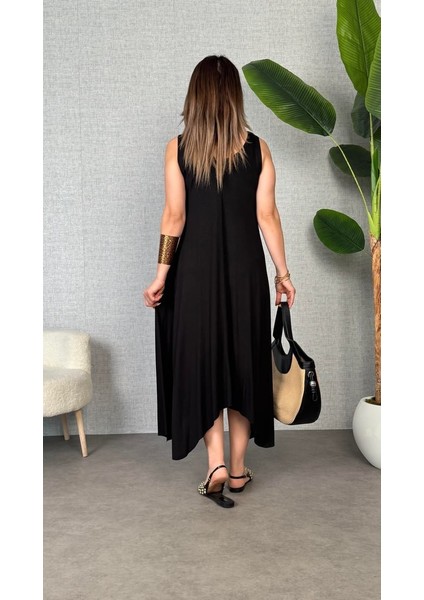 Kadın Çan Dokuma Kumaş V Yaka Asimetrik Kesim Elbise modelleri