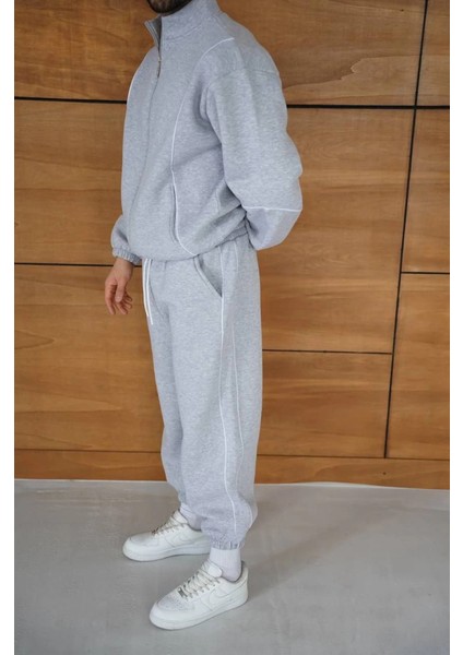 Erkek Premium Parçalı Eşofman Takım - Dik Yaka Fermuarlı Biyeli Sweatshirt Lastik Paça Alt, Ov modelleri