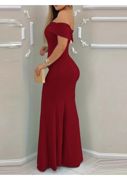 Kadın Kısa Kollu Madonna Yaka Belden Oturtmalı Uzun Ithal Krep Elbise fiyatları