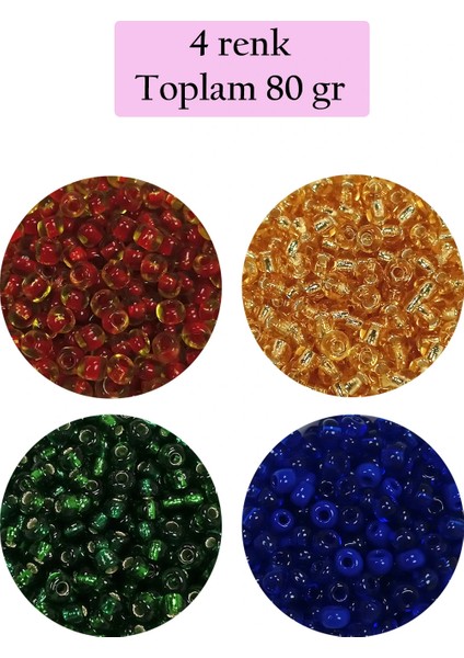 Dökme Cam Kum Boncuk (8/0) 3 mm - 4 Renk - Toplam 80 Gram - BNC424