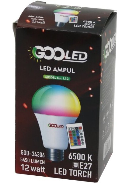 12W Kumandalı Rgb=renkli LED Ampul E27 5450 Lumen 6500K 15000 Saat Ömür (4940)