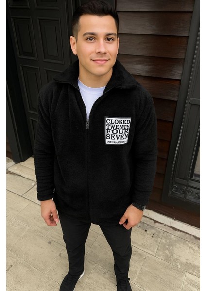 Erkek Polar Fermuarlı Sweatshirt – Kapüşonsuz, Cepli, Yumuşak Dokulu, Oversize Rahat Kalıp, K