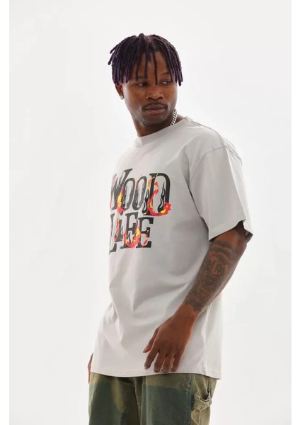 Unisex Baskılı Oversize T-Shirt - Gri fırsatları
