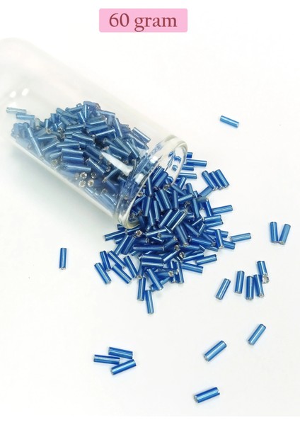 Uzun Boru Kesme Boncuk Çap 2mm Uzunluk 10 mm - 60 Gram - Mavi - BNC281