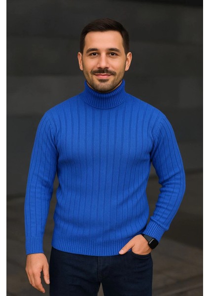 Erkek Balıkcı Yaka Bağazlı Triko Kazak Pamuklu Kalın Fitilli Dokuma, Regular Fit Uzun Kollu Kı modelleri