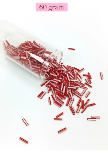 Uzun Boru Kesme Boncuk Çap 2mm Uzunluk 10 mm - 60 Gram - Kırmızı Beyaz - BNC278