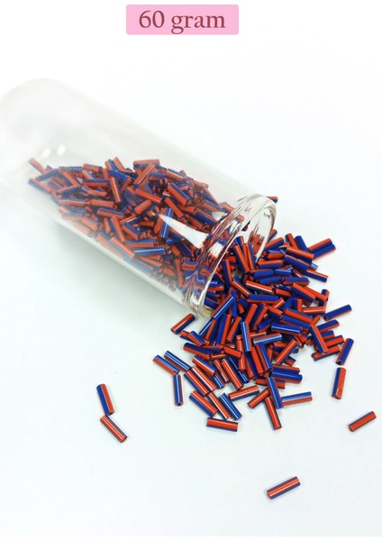 Uzun Boru Kesme Boncuk Çap 2mm Uzunluk 10 mm - 60 Gram - Turuncu Mavi - BNC277
