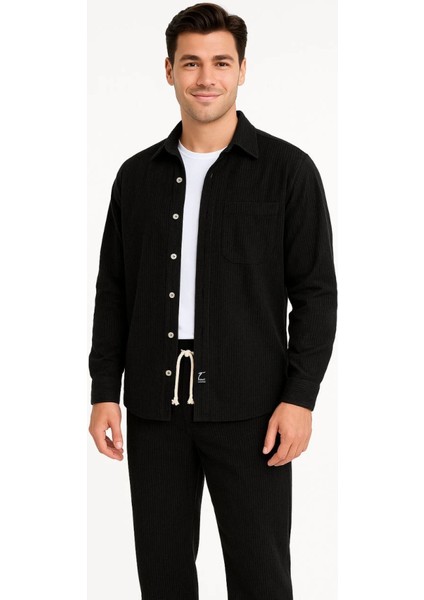 Erkek Kadife Oversize Takım – Gömlek ve Pantolon Ikili Set Füme Corduroy Şıklığı, Rahat V modelleri