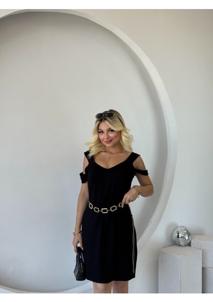 Kadın Askılı Soğuk Omuz Detaylı Modal Elbise fırsatları