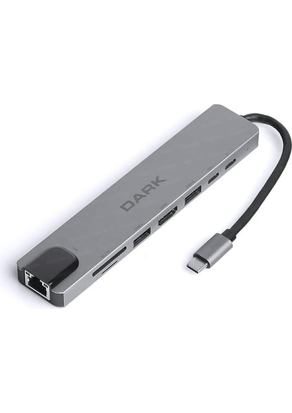USB 3.1 Type-C 8 In 1 Ethernet/hdmı/tf Sd Kart Okuyucu/usb 3.0 - USB 2.0 / Usb-C & Usb-C Pd Dönüştürücü Çevirici Hub (DK-AC-U31X40)