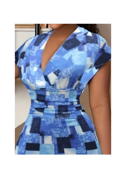 Kadın Kısa Kollu Derin V Yaka Dalgıç Midi Elbise fiyatları