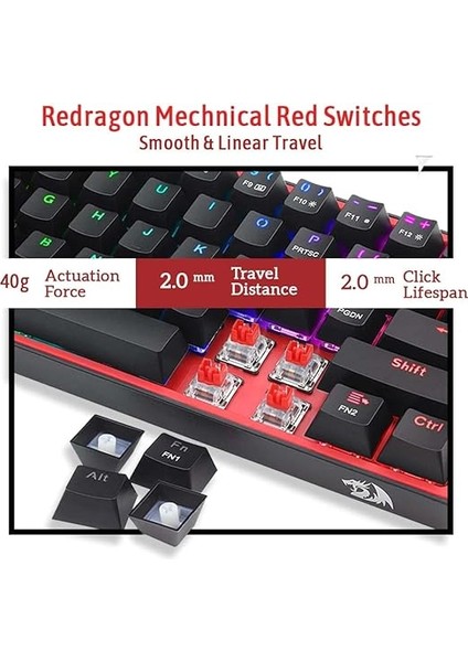 K617-RGB 16,8 Milyon Rgb Aydınlatma, Red Switch Fizz%60 Q Türkçe Kablolu Mekanik Oyuncu Klavyesi Siyah fırsatları