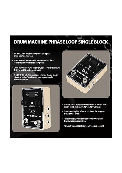 Looper Pedalı Davul Makinesi Gitar Efekt Pedalları 44.1KHZ/24BIT 160 Dakika Kayıt Süresi 100 Davul Makinesi Ritimleri Çift Kademeli Çiviler Looper Pedalı Kulaklık Jakı fırsatları