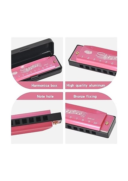 Mızıka, 10 Delikli Blues Armonika, Yetişkinler, Profesyoneller, Yeni Başlayanlar ve Çocuklar Için Kılıflı Mızıka (Pembe) modelleri